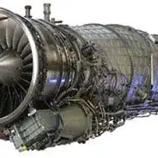 Eurojet EJ200 low-bypass turbofan engine — three-quarter view showing wide-chord fan with integrally bladed disc (blisk), accessory gearbox and engine casing