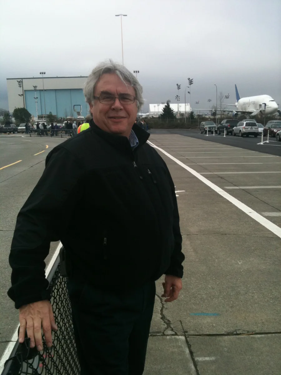 Steve and Gary at Boeing Everett with the Dreamlifter visible in the background