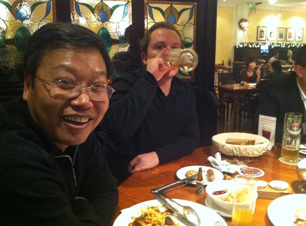 Engineering colleagues at a restaurant in Shanghai during the COMAC C919 programme