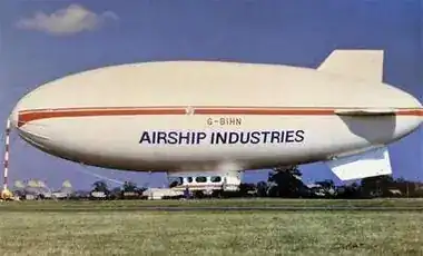 Airship Industries Skyship — G-BIHN on the ground at Cardington, showing full envelope, gondola and tail fins